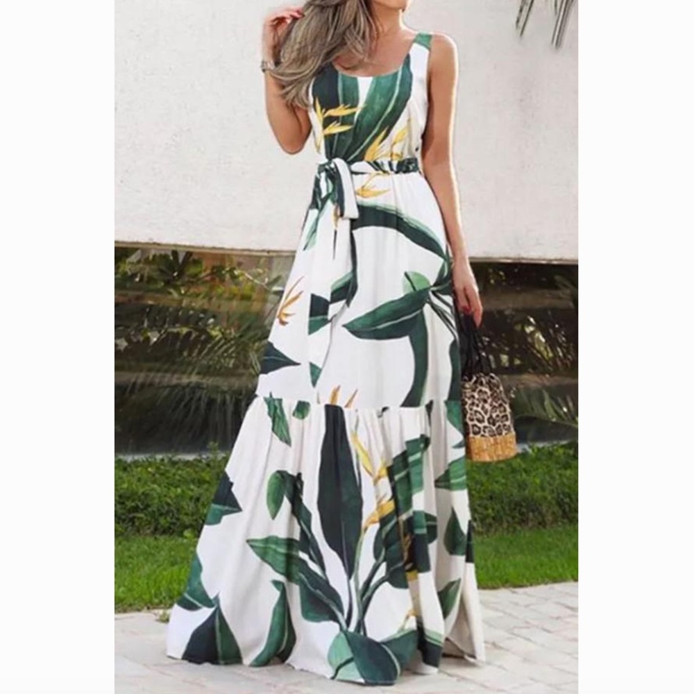 Bohemian Green Printed Dress FloralHer NEVER WORN